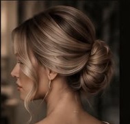 Low bun updo with face-framing balayage